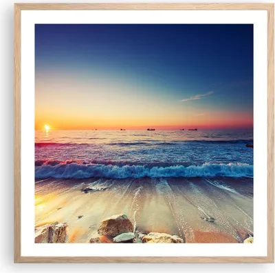Produktbild von Gerahmtes Poster - Rahmen in heller Eiche - Meer Strand Welle - 60x60 cm - Wand Bild - Wanddeko - Wandbilder - Wandposter - Bilderrahmen - Bilder - Kunstdruck - Wandbild - P2NAC60x60-3613