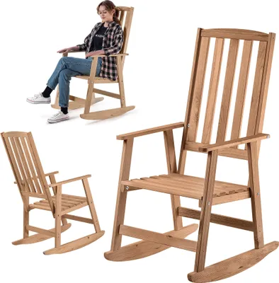 Produktbild von KADAX Schaukelstuhl mit Armlehnen, Holzschaukelstuhl, Gartenschaukelstuhl, Holzstuhl, Gartenschaukelstuhl, Relaxsessel, Gartenstuhl (Dunkel)