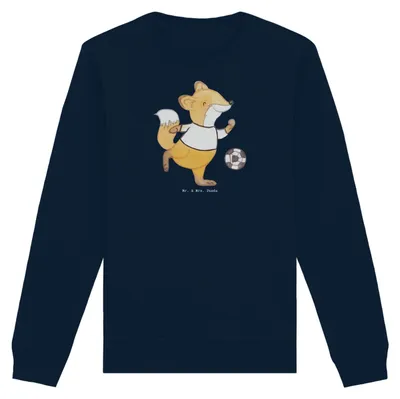Produktbild von Mr. & Mrs. Panda Baumwoll Pullover Fuchs Fußball spielen Größe L - French Navy - Geschenk, Soccer, Sweatshirt, Pulli, Bolzplatz, Fußballerin, Bolzen, Fußballer, Sweater
