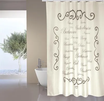 Produktbild von MSV MSV Premium Anti-Schimmel Textil Duschvorhang - Anti-Bakteriell, waschbar, 100% wasserdicht, mit 12 Duschvorhangringen - Polyester, „Paris“ Creme  180x200cm –  Spain