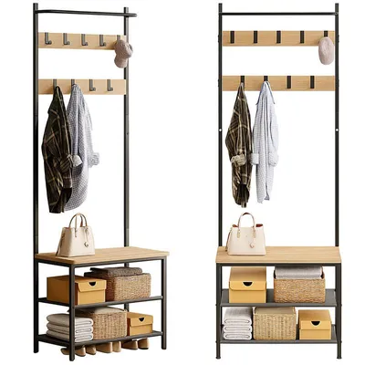 Zdjęcie produktu dla Wieszak Na Ubrania Buty Kurtki Jasny Brąz Stojący Podłogowy Styl Loft Regał 178 Cm