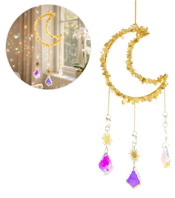 Produktbild von Großer Sonnenfänger Suncatcher Mond Citrin Fensterdeko Hängedeko Wohn-Deko Geschenkidee