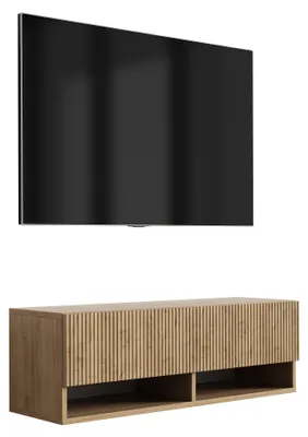 Zdjęcie produktu dla Szafka pod telewizor z żłobkowanym frontem, dąb Craft, 100 × 32 × 33,6 cm