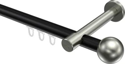 Produktbild von Interdeco Innenlaufstange / Gardinenstange mit Innenlauf Schwarz / Edelstahl-Optik, Typ Prestige Luino (Kugel), 20 mm Ø 1-läufig, 320 cm