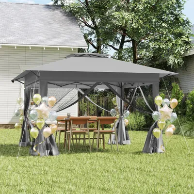 Produktbild von LZQ Gartenpavillon 3x3m  Pop-Up Faltpavillon mit Doppeldach, 4 Moskitonetzen, UV-Schutz, Höhenverstellbar, Robuster Rahmen, Oxford-Gewebe, Grau