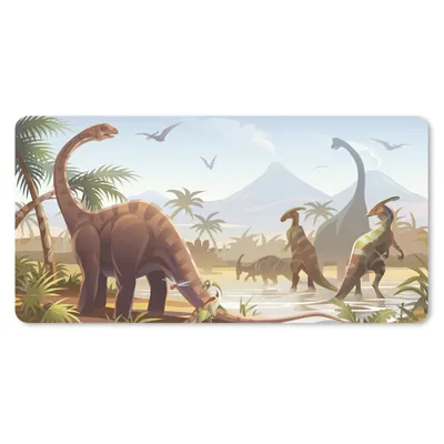 Produktbild von MuchoWow® Mauspad Mousepad Dinosaurier - Landschaft - Tropisch - Kinder - Jungen 60x30 cm - Mousepads - Maus Mat - Pad - Mausunterlage - Nachhaltig