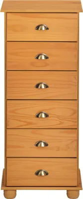 Produktbild von Schubladenschrank COLMAR, Weiß, Natur - schmale Apothekerkommode mit 6 Schubladen und Muschelgriffen im Landhausstil, Kiefer Massivholz