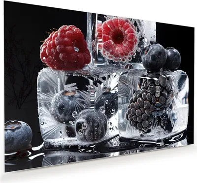 Produktbild von Glasbild 90x60cm in XXL für Wohnzimmer, Schlafzimmer Motiv Gefrorene Früchte