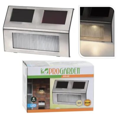 Imagen del producto de 4 lámparas solares ProGarden, acero inoxidable, 14x9,5 cm, color plateado/
