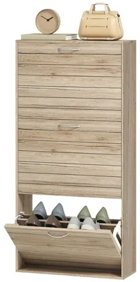 Produktbild von Schmaler Schuhschrank mit 3 Flš¹geltš¹ren, Schuhregal fš¹r den Eingangsbereich, verstellbare Einlegeb?den fš¹r 12 Paar Schuhe, Eiche