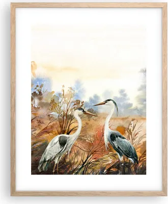 Produktbild von Gerahmtes Poster - Rahmen in heller Eiche - Kraniche Vögel Herbst - 40x50 cm - Wand Bild - Wanddeko - Wandbilder - Kunstposter - Wandposter - Bilderrahmen - Bilder - Kunstdruck - P2NPA40x50-5077