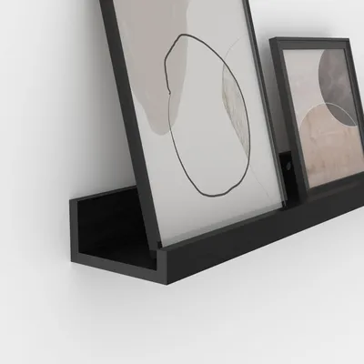 Zdjęcie produktu dla Półka ścienna 90 cm, zestaw 5 sztuk, drewno, czarny, do salonu