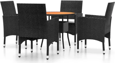 Produktbild von 5-tlg. Garten-Essgruppe Poly Rattan Schwarz