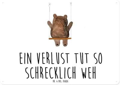 Produktbild von Mr. & Mrs. Panda tafel Bär Schaukel DIN A6 - Weiß - Geschenk, Wandbild, Teddy, Schild, Türschild, wandtafel, Blechschild