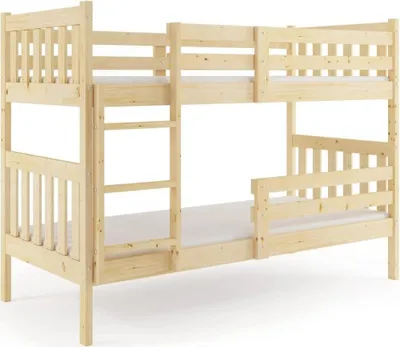 Produktbild von Interbeds Etagenbett Hohbett Stockbett aus Kiefernholz roh mit Leiter und Lattenrost Naturholz Schublade