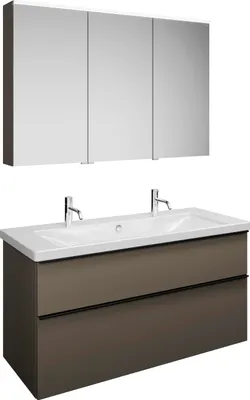 Produktbild von burgbad Eqio Set, bestehend aus Spiegelschrank rechts, Keramik-Waschtisch mit 2 Armaturbohrungen und Waschtischunterschrank, Breite 1230mm, SFAO123LF2010C0001G0252