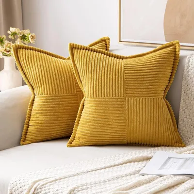 Produktbild von Kissenbezug Kordsamt Creme Patchwork Biesendesign mit unsichtbarem Reißverschluss