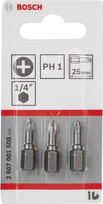 Obrázok produktu pre Bosch 2 607 001 508, 3 kusov, Phillips, PH 1, PH1, 25 mm, 25,4 / 4 mm (1 / 4")