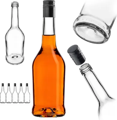 Obrázek produktu pro Lahve na likér KADAX 500 ml, 5 ks, prázdné lahve na olej, ocet, likér, víno a pálenku, skleněné lahve, lahve na pálenku, lahve na džus (černé, dlouhé)