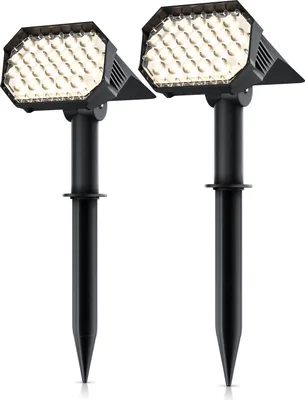 Immagine prodotto di 2x Faretto da giardino Brandson con picchetto a terra, pannello solare, faretto solare, batteria ricaricabile, 1800 mAh, 2 livelli di luminosità, 60-80 lumen, 3000 K, IP65, resistente alle intemperie, orientabile, montaggio, giardino, balcone, terrazza