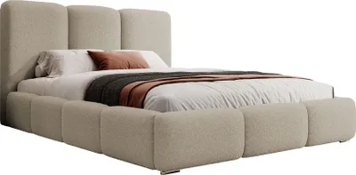 Produktbild von Selsey Bauro - Polsterbett 160x200 cm, mit Stauraum und Bouclé-Bezug, hellbeige