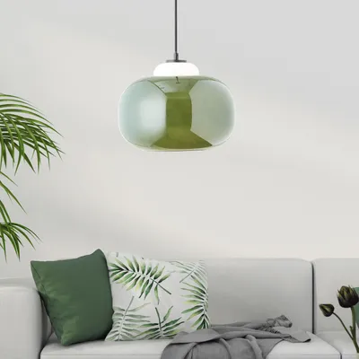 Image de BRILLIANT Lampe à suspension rétro à intensité variable avec abat-jour en verre vert | suspension élégante réglable en hauteur avec câble raccourcissable | hauteur max. 1,29 m & diamètre 30 cm | douille E27 max. 60 W | verre/métal