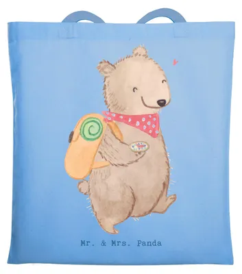 Produktbild von Mr. & Mrs. Panda Beutel Bär Wandern - Sky Blue - Geschenk, Freizeitsport, dokumententasche, Bergsteigen, Spazieren, Shopping Tasche, Natur Entdecken, Uni, Outdoor Sport