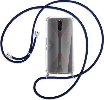 Produktbild von Handykette Backcover-Schutzhülle mit Band (Metall silberfarben) für ZTE Nubia Red Magic 5G - dunkelblau