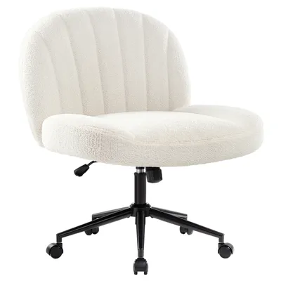 Produktbild von IWMH Bürostuhl ohne Armlehne, Höhenverstellbar Schreibtischstuhl mit Rollen, Ergonomisch Lesesessel für Büro, Schlafzimmer, Schminktisch - Weiß