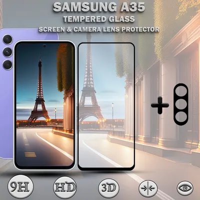Produktbild von 1-Pack SAMSUNG A35 Displayschutzfolie und Objektivschutz aus 9H gehärtetem Glas