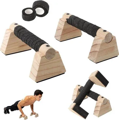 Obrázok produktu pre Drevené úchyty na kliky – paralety na kalisteniku – posilňovanie doma – ergonomický dizajn pre pohodlie zápästia – 20 x 8 x 3 cm – prírodné drevo