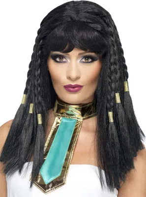 Produktbild von Smiffys Perücke Kopfschmuck Halloween Kleopatra Schwarz geflochten goldene Verzierung