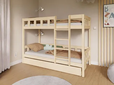 Produktbild von Etagenbett PLOTTY mit Leiter 90x200 cm – Dunkelgrau – Rechts – Schublade