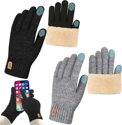 Produktbild von STILVORA Handschuhe, Winter Strickhandschuhe mit Touchscreen, Gefüttert und Warm, Zwei Paar, Fingerfreundlich, Weich und Bequem, Für Damen und Herren, Outdoor, Alltag und Smartphone Nutzung