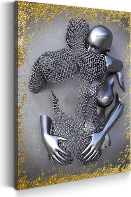 Produktbild von Metallfigur Love Gold Abstrakt Leinwandbild Wandbild Deko XL Kunst: 60x90x4cm