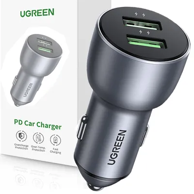 Produktbild von Ugreen Auto Schnellladegerät 2x USB 36W Quick Charge SCP FCP AFC grau (CD213 10144)