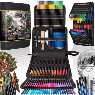 Produktbild von RAGI Buntstifte Set 144 mit Etui , farbstifte für schule , großes malstifte mit bleistiften und zubehör , ausmalen , zeichenstifte für kinder , malset