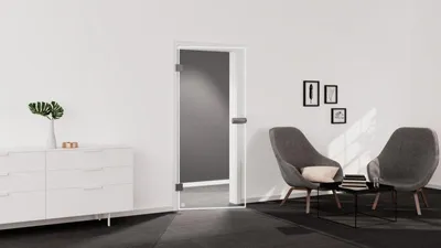 Produktbild von Griffwerk Glasdrehtür (ESG) FRAME 815 ESG PURE WHITE klar 834x1972x8mm Studio/Office DIN L
