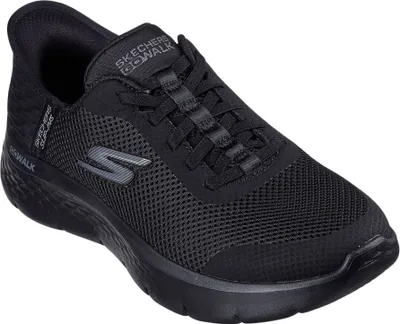 A black Skechers Go Walk Flex shoe is shown from a side-angle on a white background.