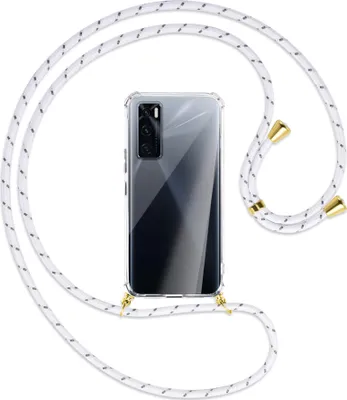 Produktbild von Handykette Backcover-Schutzhülle mit Band (Metall goldfarben) für vivo V20 SE (V2022) / Y70 - weiß/grau