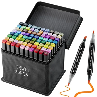 Immagine prodotto di Set di pennarelli acrilici con 80 colori, punta doppia, resistenti all'acqua, adatti per vetro, Vetroceramica, pietra, plastica e metallo