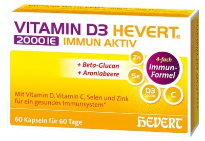 Produktbild von Vitamin D3 Hevert 2000 IE Immun Aktiv, 60 St. Kapseln