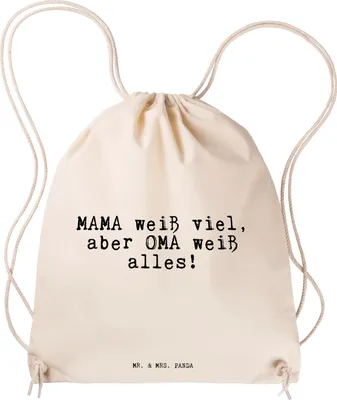 Produktbild von Mr. & Mrs. Panda Jutebeutel MAMA weiß viel, aber... - Transparent - Geschenk, Sprüche, leichter rucksack, Muttertag, Oma, Beutel, Kleiner, wander, Sportbeutel, Großeltern