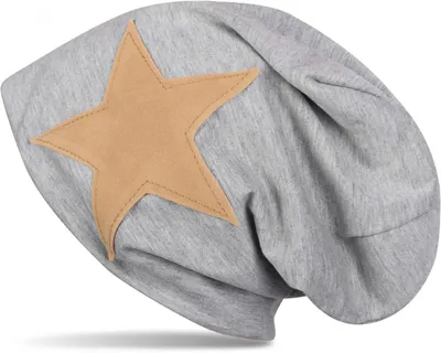Produktbild von styleBREAKER Beanie Mütze mit aufgenähtem Kunstleder Stern, Slouch Longbeanie, Uni 04024071