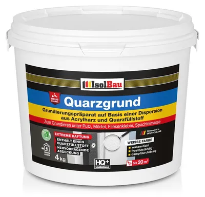 Produktbild von Isolbau Quarzgrund - 4 kg Grundierung für Beton & Holz, Fliesen, Keramik, Fassadenputz - Putzgrund, Fliese auf Fliese, Betongrund, Holzgrund -