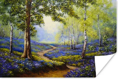 Produktbild von MuchoWow® Poster Gemälde - Natur - Wald - Blumen - Ölfarbe 120x80 cm - Bilder