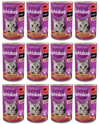 Zdjęcie produktu dla Mokra karma dla dorosłych kotów w sosie z wołowiną Whiskas Puszka 12x400g