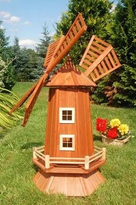 Produktbild von Garten-Windmühle aus Holz – Höhe 1,15 Meter