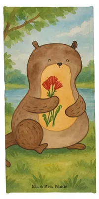 Produktbild von Mr. & Mrs. Panda Strandtuch Otter Blumenstrauß Design - Grau Pastell - Geschenk, Seeotter See, Handtuch, Reisehandtuch, Niedlich, sporthandtuch, Badhandtuch, Badehandtuch