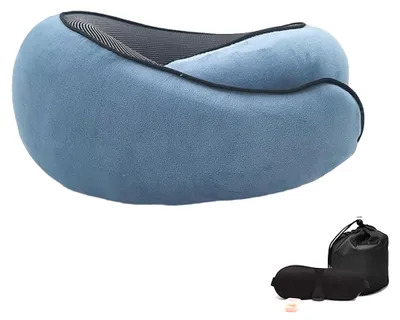 Produktbild von Reisehalskissen Mit Memory Foam, 1 Stück, Komprimierbarer Nackenstützkissen Mit Verstellbarem Klettverschluss, Für Flugzeug Auto Zug Bus Und Zuhause